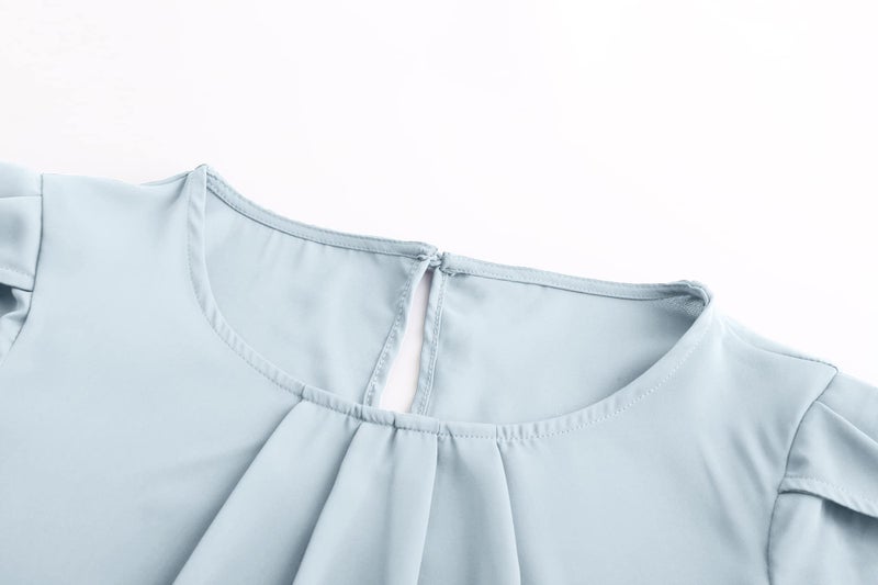 TASAMO Women's Loose Casual Short Sleeve Chiffon Top T-Shirt Blouse (X-Large, Light Blue) - Image 3